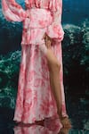 THE IASO_White Chiffon Beads Coral Petal Slit Maxi Skirt _Online_at_Aza_Fashions