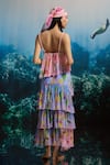 Shop_THE IASO_Blue Chiffon Ocean Garden Tiered Skirt _at_Aza_Fashions