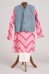 Buy_Minime Organics_Pink Cotton And Blue Chevron Kurta Set _at_Aza_Fashions
