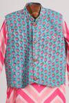 Buy_Minime Organics_Pink Cotton And Blue Chevron Kurta Set _Online_at_Aza_Fashions