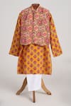 Buy_Minime Organics_Yellow Cotton Floral Print Kurta Set With Jacket _at_Aza_Fashions