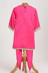 Shop_Minime Organics_Pink Silk Embroidery, Lace Kurta And Dhoti Pant Set _at_Aza_Fashions