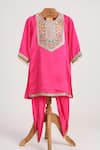 Buy_Minime Organics_Pink Silk Embroidery, Lace Kurta And Dhoti Pant Set _at_Aza_Fashions
