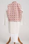 Shop_Minime Organics_Off White Cotton Silver Lurex Kurta Set With Floral Jacket _at_Aza_Fashions