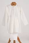 Minime Organics_Off White Cotton Silver Lurex Kurta Set With Floral Jacket _Online_at_Aza_Fashions