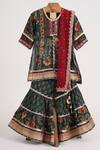 Buy_Minime Organics_Green Cotton Gota Patti Bottle Block Printed Kurta Sharara Set _at_Aza_Fashions