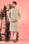 Buy_Kasbah_Beige Georgette Sequins, Embroidery Mouse Chikankari Kurta _at_Aza_Fashions