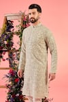Kasbah_Beige Georgette Sequins, Embroidery Mouse Chikankari Kurta _Online_at_Aza_Fashions