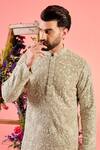 Buy_Kasbah_Beige Georgette Sequins, Embroidery Mouse Chikankari Kurta _Online_at_Aza_Fashions