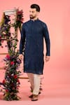 Buy_Kasbah_Navy Georgette Embroidery Blue Chikankari Kurta _at_Aza_Fashions