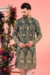 Buy_Kasbah_Green Georgette Embroidery Midnight Teal Sequin Kurta _Online_at_Aza_Fashions