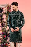 Kasbah_Green Silk Mirrors, Sequins Work Bottle Kurta _Online_at_Aza_Fashions