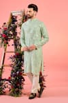 Buy_Kasbah_Green Georgette Embroidery Floral Chikankari Sea Kurta _at_Aza_Fashions