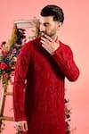 Kasbah_Red Georgette Embroidery Chikankari Kurta _Online_at_Aza_Fashions