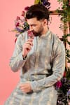 Buy_Kasbah_Gray Silk Mirrors, Embroidery Grey Work Kurta _Online_at_Aza_Fashions