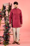 Buy_Kasbah_Red Organza Embroidery Sheer Chikankari Kurta _at_Aza_Fashions
