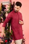 Kasbah_Red Organza Embroidery Sheer Chikankari Kurta _Online_at_Aza_Fashions
