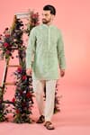 Buy_Kasbah_Green Organza Embroidery Short Sea Kurta _at_Aza_Fashions