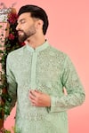 Kasbah_Green Organza Embroidery Short Sea Kurta _Online_at_Aza_Fashions