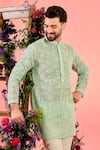 Buy_Kasbah_Green Organza Embroidery Short Sea Kurta _Online_at_Aza_Fashions