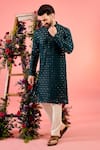 Buy_Kasbah_Green Georgette Mirrors Teal Work Kurta _at_Aza_Fashions
