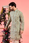 Kasbah_Blue Georgette Zari Chikankari Kurta _Online_at_Aza_Fashions