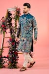Buy_Kasbah_Blue Silk Embroidery Chikankari Kurta _at_Aza_Fashions