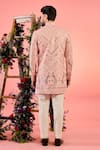 Shop_Kasbah_Peach Georgette Sequins, Embroidery Leather Patchwork Sherwani _at_Aza_Fashions