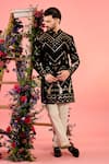 Buy_Kasbah_Black Georgette Patchwork Designer Sherwani _at_Aza_Fashions