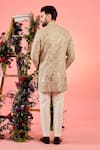 Shop_Kasbah_Beige Georgette Embroidery Leather Patchwork Sherwani _at_Aza_Fashions