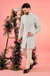 Buy_Kasbah_White Silk Mirrors Intricate Work Sherwani _at_Aza_Fashions