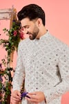 Kasbah_White Silk Mirrors Intricate Work Sherwani _Online_at_Aza_Fashions