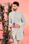 Buy_Kasbah_White Silk Mirrors Intricate Work Sherwani _Online_at_Aza_Fashions