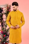 Buy_Kasbah_Yellow Georgette Sequins Chikankari Mustard Kurta _Online_at_Aza_Fashions