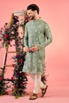 Buy_Kasbah_Green Georgette Embroidery Sage Chikankari Kurta _at_Aza_Fashions