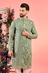 Buy_Kasbah_Green Georgette Embroidery Sage Chikankari Kurta _Online_at_Aza_Fashions