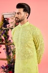 Kasbah_Yellow Organza Embroidery Sheer Chikankari Kurta _Online_at_Aza_Fashions