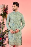 Kasbah_Green Silk Embroidery Mint Kurta _Online_at_Aza_Fashions