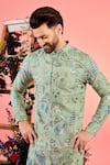 Buy_Kasbah_Green Silk Embroidery Mint Kurta _Online_at_Aza_Fashions