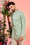 Buy_Kasbah_Blue Georgette Embroidery Chikankari Floral Kurta _Online_at_Aza_Fashions