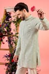 Kasbah_Blue Georgette Embroidery Chikankari Floral Kurta _Online_at_Aza_Fashions