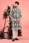 Buy_Kasbah_Black Silk Embroidery Floral Chikankari Kurta _at_Aza_Fashions