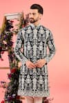 Buy_Kasbah_Black Silk Embroidery Blue Ombre Chikankari Kurta _Online_at_Aza_Fashions