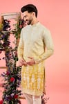 Kasbah_Yellow Silk Mirrors Ombre Work Kurta _Online_at_Aza_Fashions