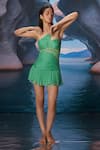 Buy_Amrta By Guneet Kondal_Green Chiffon, Shantoon Studs One Shoulder Asymmetric Mini Dress _at_Aza_Fashions