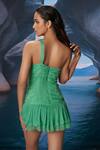 Buy_Amrta By Guneet Kondal_Green Chiffon, Shantoon Studs One Shoulder Asymmetric Mini Dress _Online_at_Aza_Fashions