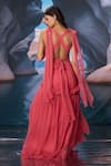 Shop_Amrta By Guneet Kondal_Coral Chiffon, Shantoon, Viscose Plunge Neck Ruching Maxi Dress _at_Aza_Fashions