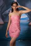 Buy_Amrta By Guneet Kondal_Coral Linen, Cotton, Voile Embroidery Off-shoulder Cutwork Mini Dress _Online_at_Aza_Fashions