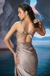 Buy_Amrta By Guneet Kondal_Silver Satin, Shantoon, Viscose Stones Cowl Neck Shark Dress 