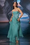 Buy_Amrta By Guneet Kondal_Blue Chiffon, Shantoon Embroidery Sweetheart Neck Moonreef Retro Maxi Dress 